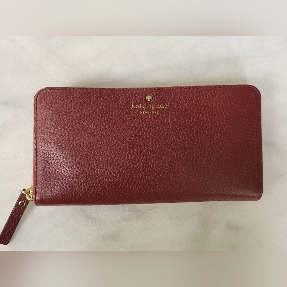 KATE SPADE Leather Zip Around Continental Wallet Oxblood Red